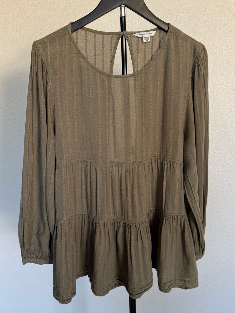 American Eagle Olive Open Back Boho Blouse M - Picture 2 of 10